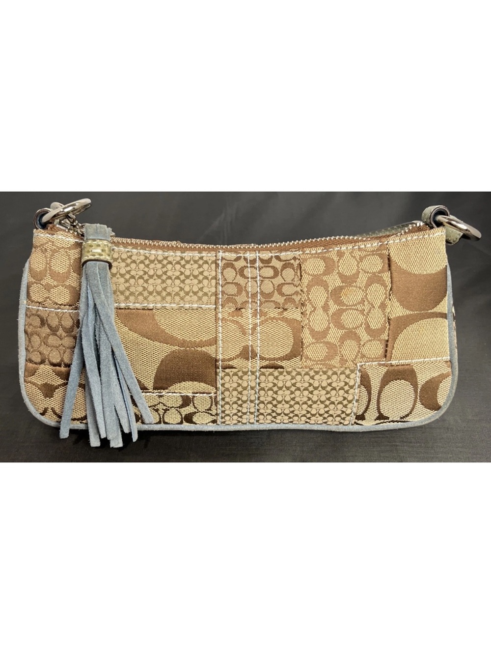 Coach C05Q-3693 Vintage Y2K Patchwork Trim Mini Shoulder Bag with tassel.